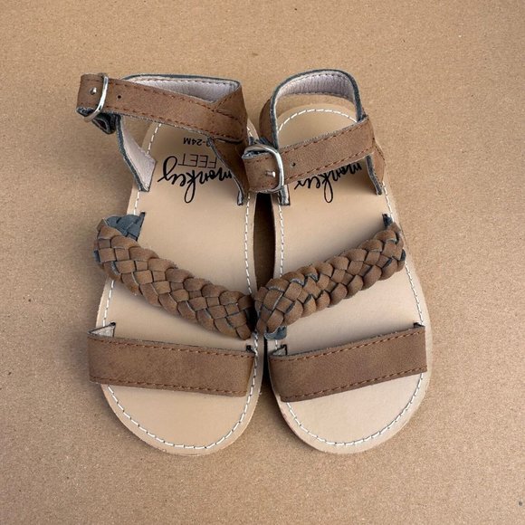 Monkey Feet Brown Leather Braided Sandals Shoes Size 18-24 Months - Picture 2 of 6